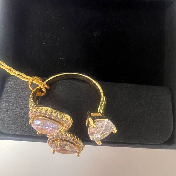 EyeCandy Los Angeles Statement Ring Gold Tone Triple Pear CZ Halo Cocktail Sz 8” - Picture 6 of 10